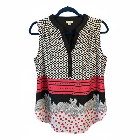 Antonia Femme Tops - Antonia Femme Polka Dot Sleeveless Blouse‎ Multicolor Print Top Medium